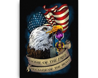 Eagle With Purple Heart Medal Patriotic Canvas Print - FREE Shipping