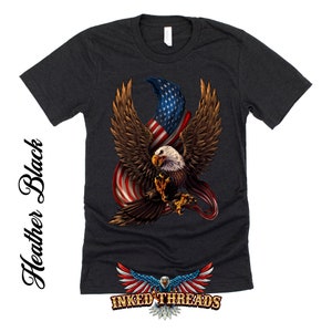 Patriotic American Eagle And Flag tshirt 4th of July Shirt USA Shirt Cotton Tee Premium T-shirt Heather Black