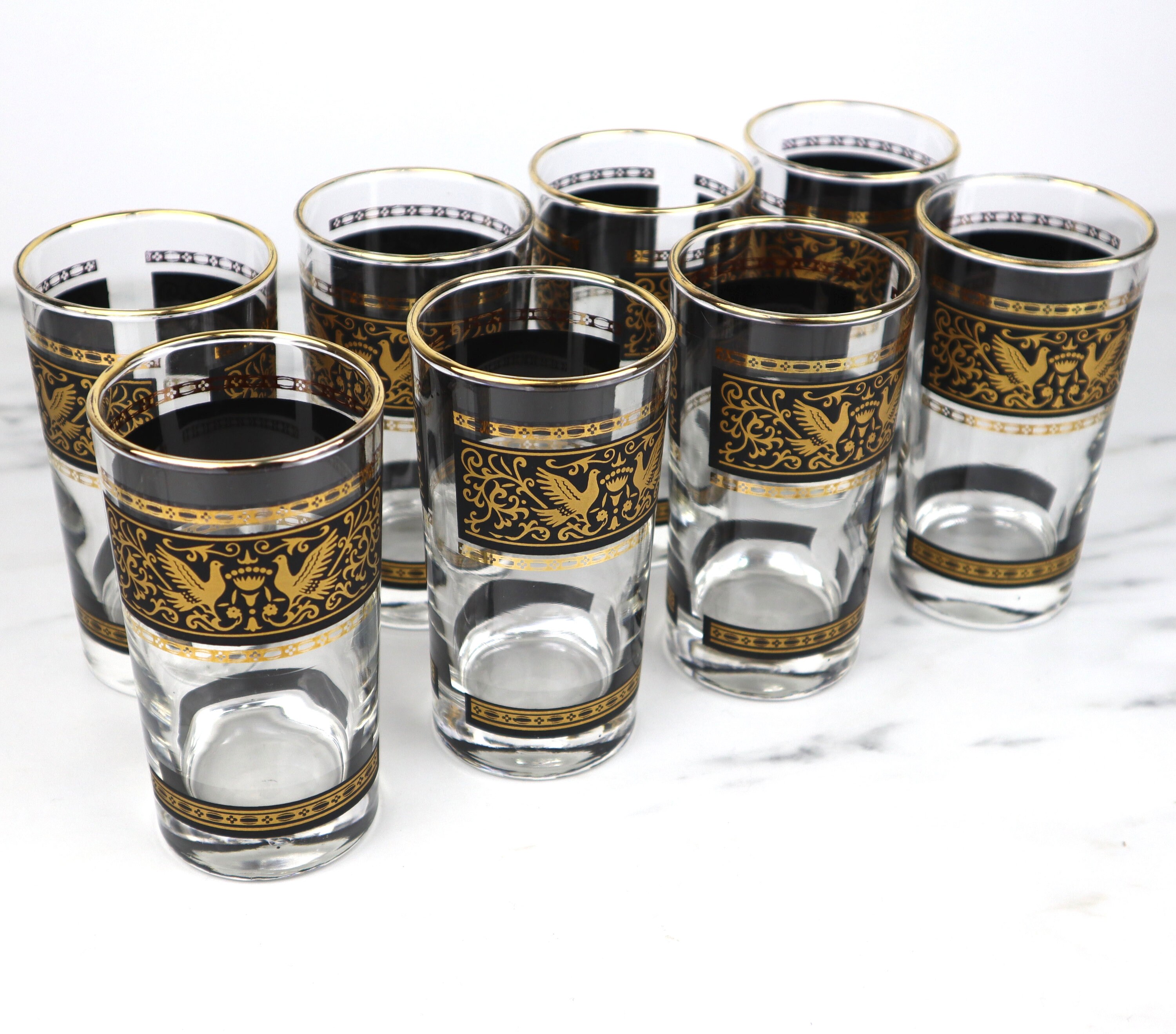 Black and Gold Highball Drink Glasses Vintage Set of Eight Etsy
