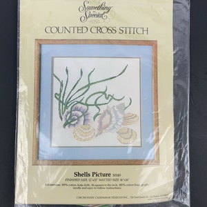 Candamar Counted Cross Stitch Kit 50149 Sea Shells Picture Nautical Beach Decor 1984