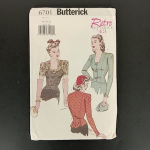 Butterick 6701 Misses or Petite Retro 1943 Blouse Sz 18-22 Sewing Pattern UNCUT