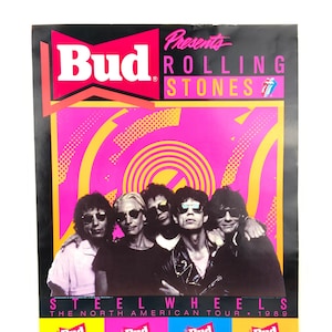 Rolling Stones Budweiser Steel Wheels North American Tour Poster 1989 Vintage