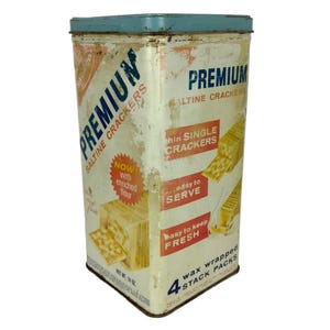 Vintage Nabisco Premium Saltine Crackers Tin Advertising Container 1969