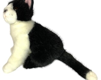 Russ Berrie Checkers Cat Plush Black White Stuffed Animal 10 Inch
