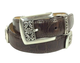 Brighton Concho Riem Maat Small Bruin Getextureerd Leer Gemaakt in de VS