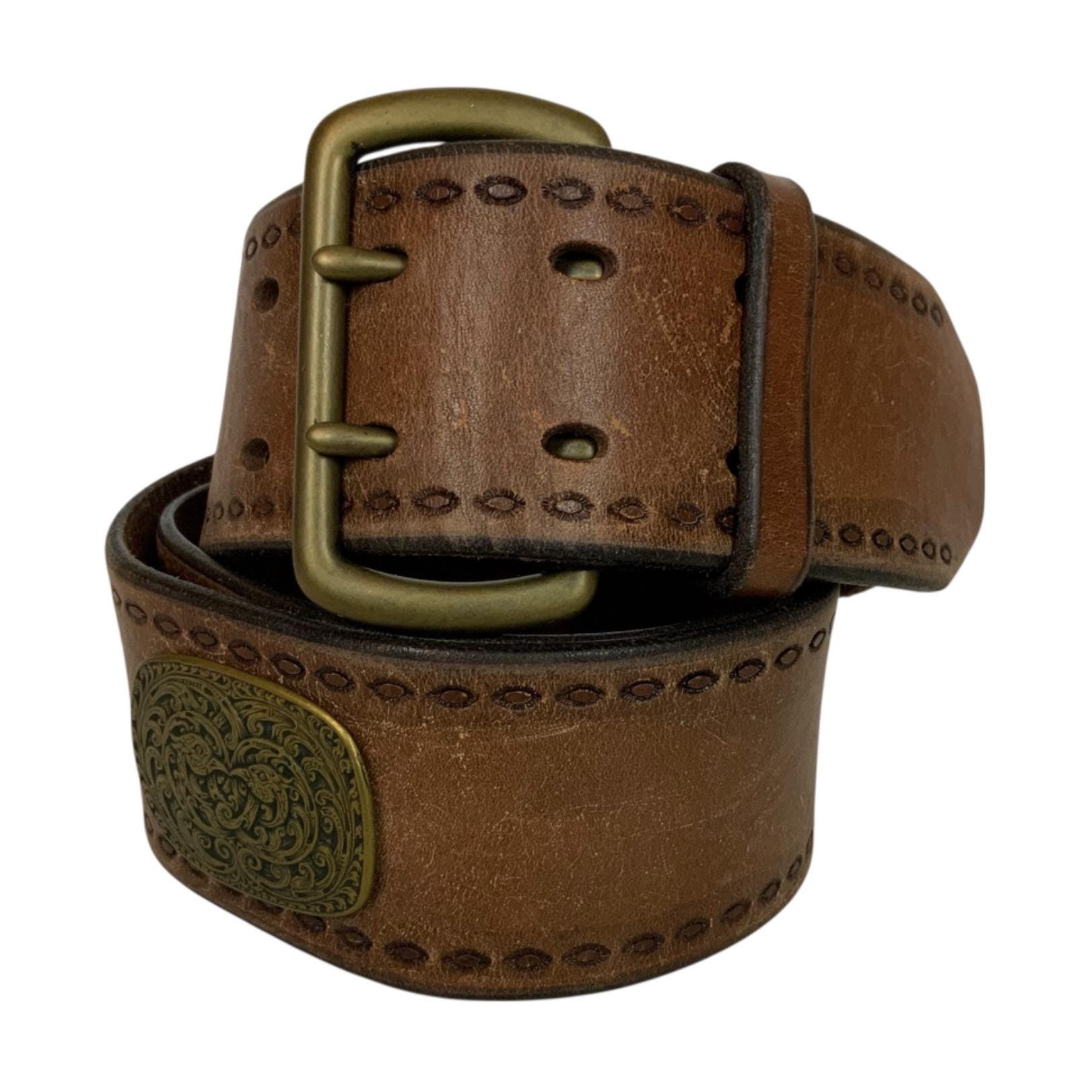 Fossil Saddle Brown 5 Hole Patina’d Leather Belt Size 85/34  Vintage Unisex Fossil Brown with Vintage Belts for Men for sale | eBay main image 2