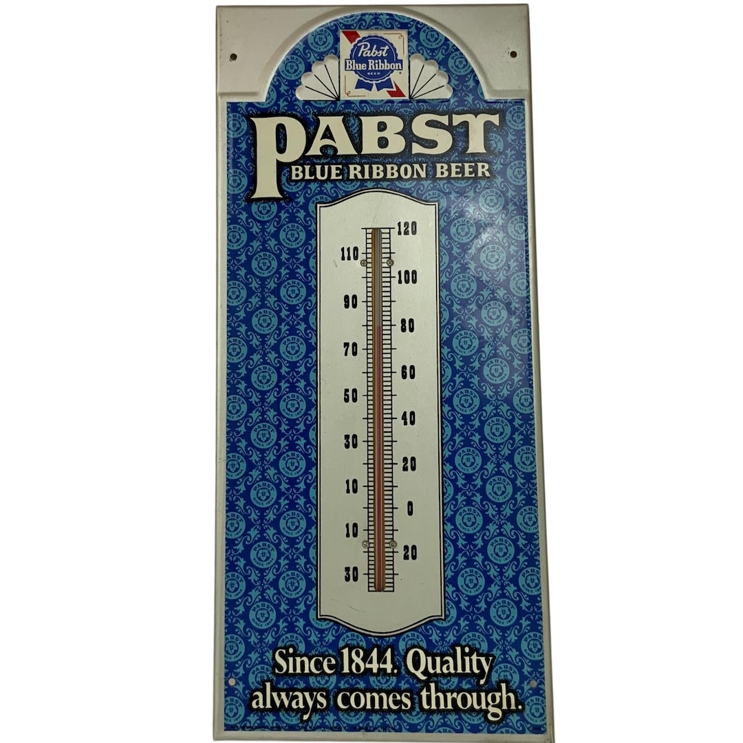 Vintage Pabst Blue Ribbon Beer PBR Metal Advertising Sign Thermometer ...