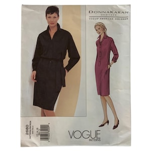Vogue 2680 Donna Karan Shirt Dress Designer Sewing Pattern 2002 Sizes 12-16