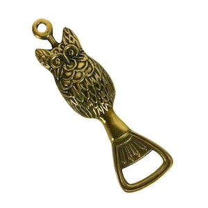 Vintage Brass Owl Bottle Opener With Hanging Loop Bar Tool Made In Korea
