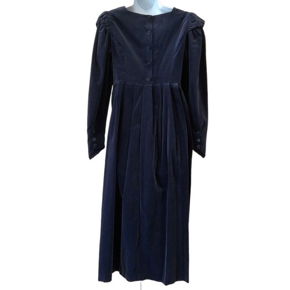 Laura Ashley Velvet Prairie Dress Size 8 Navy Blu… - image 3