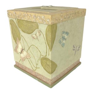 Charter Club Butterfly Tissue Box Holder Square Pastel Resin Hand Painted Decor
