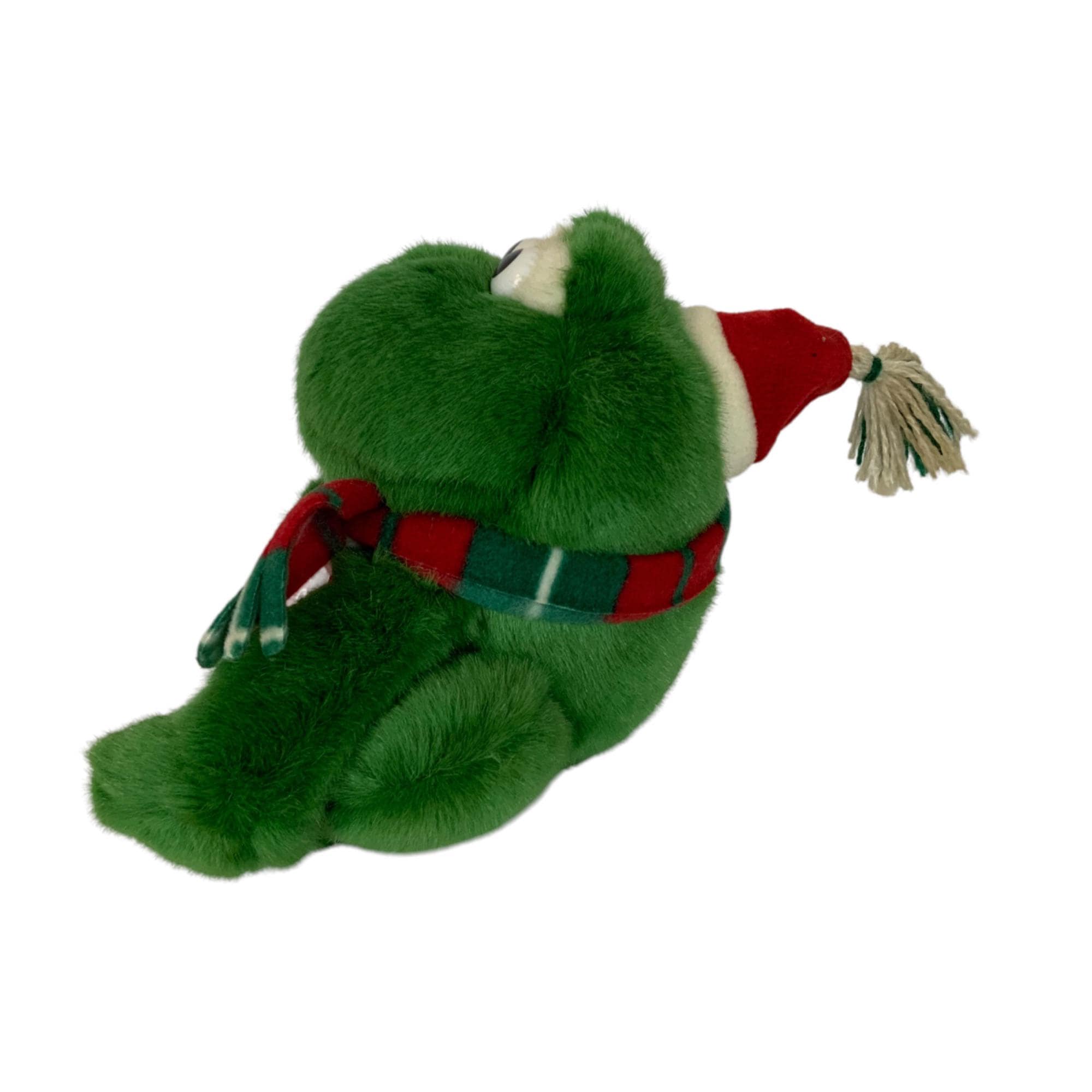 Vintage Gund Christmas Frog Plush Green With Hat Scarf Holiday