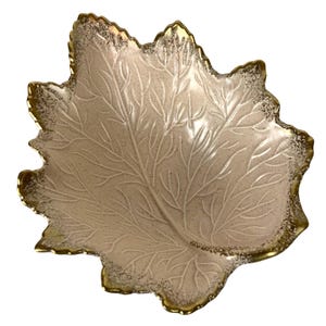 Vintage California Pottery Leaf-Shaped Bowl Pink Gold Trim 105 Mid Century USA