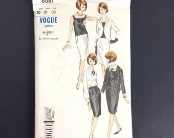 Vogue 6081 Sewing Pattern Size 10 Bust 31 Hip 33 Suit Blouse Vintage 60s UNCUT