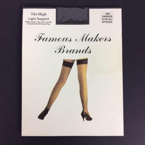 Famous Makers Brands Thigh-High Light Support Stockings Lace Top Off Black OS