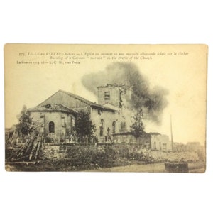 WWI French Church Steeple Burning from German Bomb Postcard Divided Back c1900s