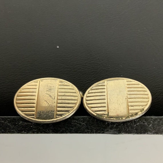 Mens Cufflinks Tie Bar Set Ribbed Goldtone Vintage - image 2