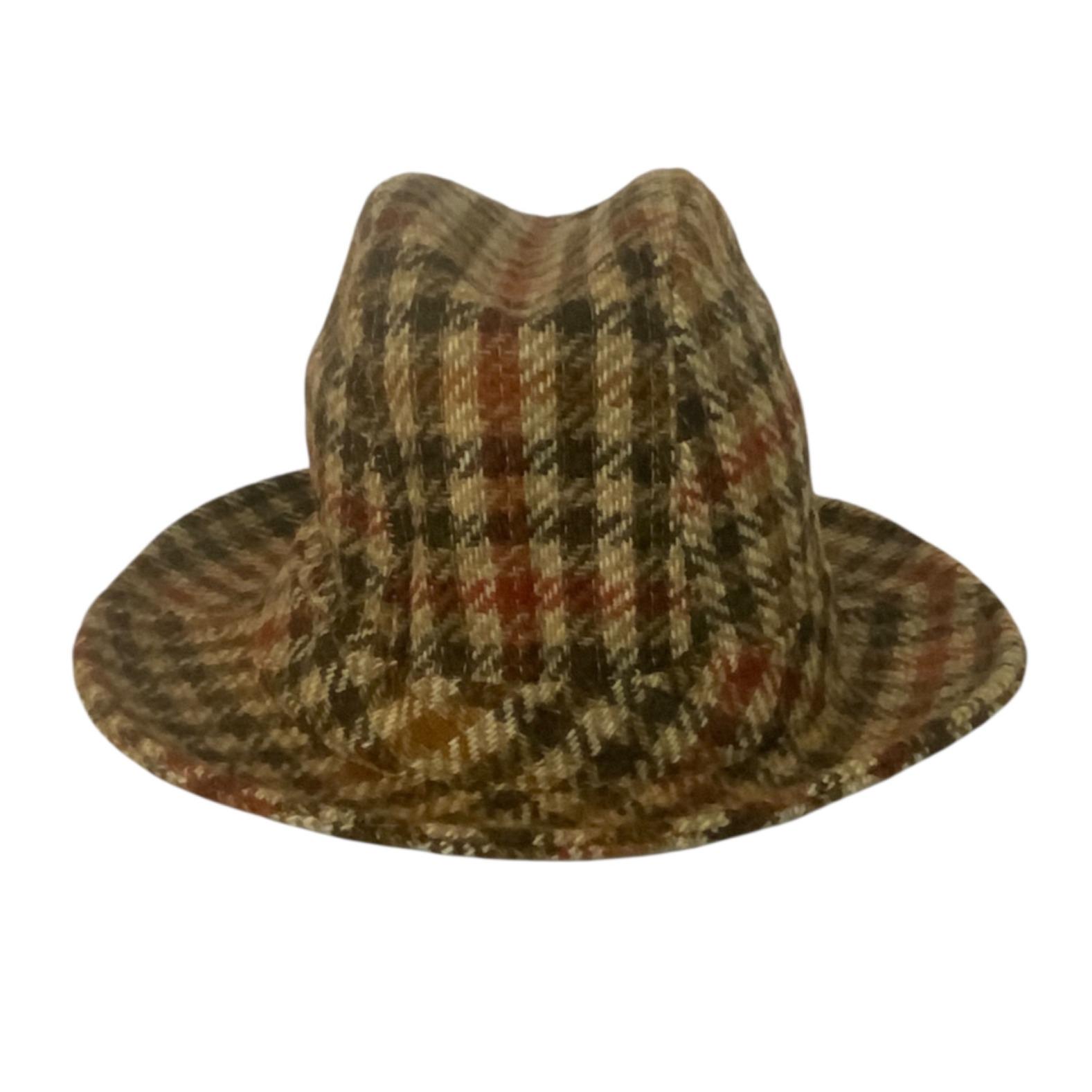 Vintage LL Bean Wool Plaid Fedora Hat Size 6 7/8 Brown Red  display picture 1