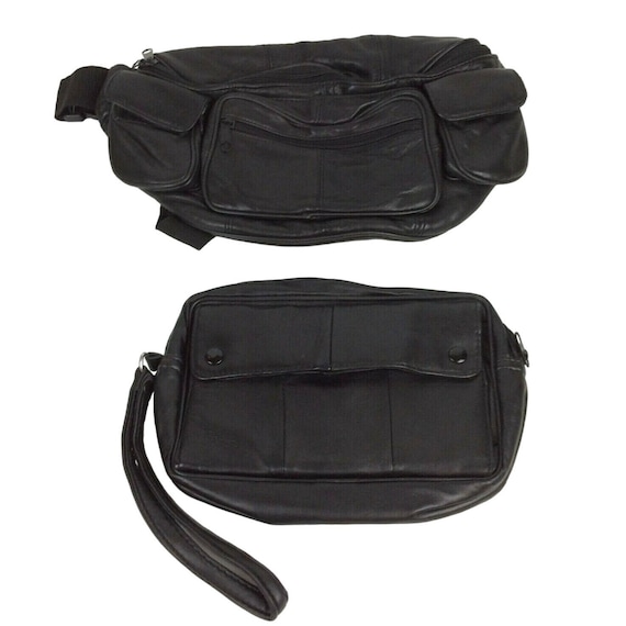 Large Fanny Pack Bum Bag Black Faux Vegan Leather… - image 1