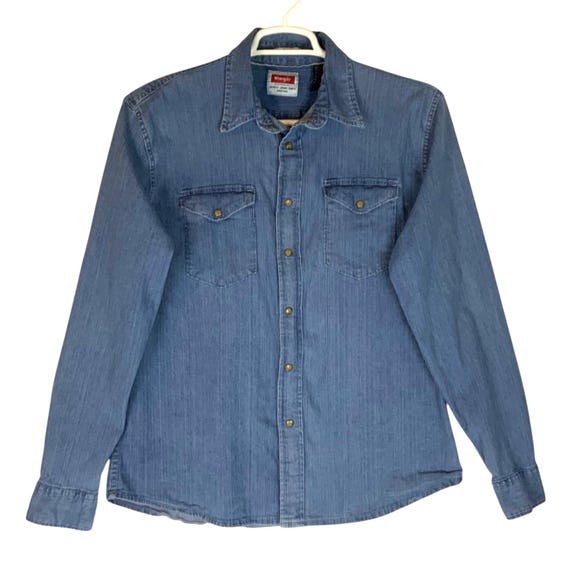 Long Sleeve Denim Shirt With Pearl Snaps Buy Wrangler Indigo Mens Denim  Shirt Size Large Long Sleeve Pearl
