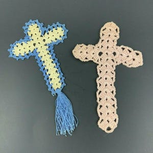 Handmade Crochet Cross Bible Bookmarks Pink & Blue With Tassels