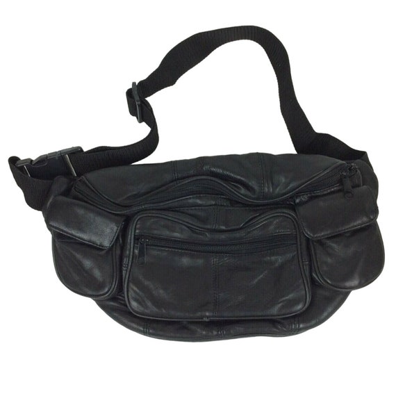 Large Fanny Pack Bum Bag Black Faux Vegan Leather… - image 2