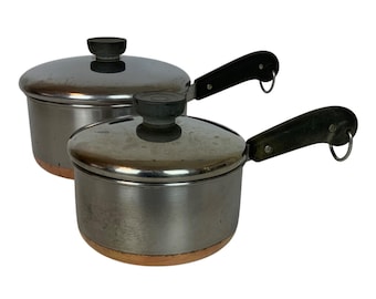 Revere Ware 1 Qt & 2 Qt Copper Clad Stainless Steel Saucepans With Lids Pre-1968