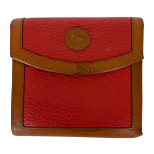 Vintage Dooney & Bourke All-Weather Leather French Wallet Red Tan Snap Closure
