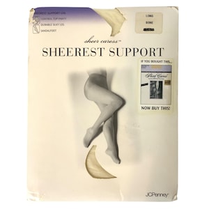 JCPenney Sheer Caress Sheerest Support Pantyhose Size Long Bone Sandalfoot