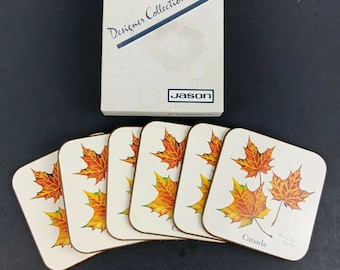 Jason Canada Maple Leaf 6 Coasters Cork Backing Designer Collection