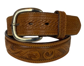 Silver Creek Classics Tooled Leather Western Belt Size 34 Brown Cowboy Rodeo