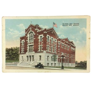 Cartão postal vintage do Templo do Rito Escocês, Kansas City, KS, não publicado, década de 1920-30
