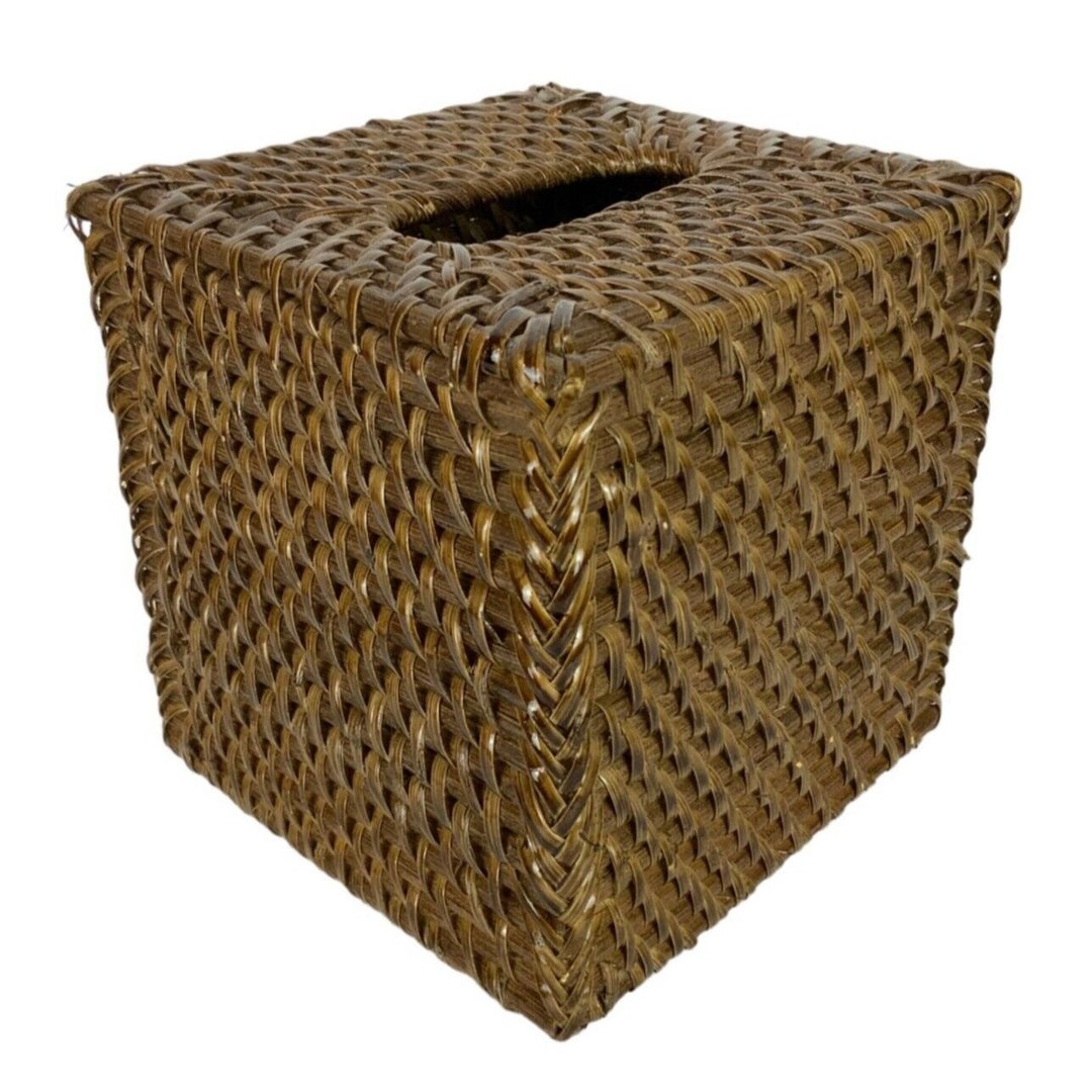 Brown Wicker Tissue Box Cover Square Basketweave Boho Bathroom Etsy