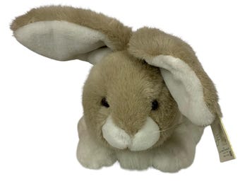 Vintage Kelly Toy Sitting Bunny Rabbit Plush Stuffie Beige White Floppy Ears 1980s