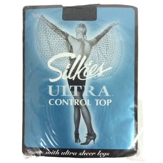 Silkies Ultra Control Top Pantyhose Size Small Navy Blue Sheer Leg