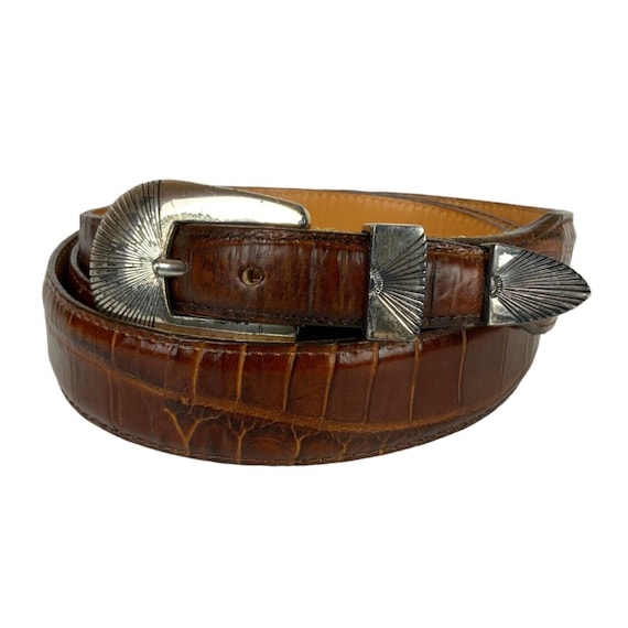 Onyx by Brighton Mens Ranger Belt Sz 48 Brown Leather Moc Croc