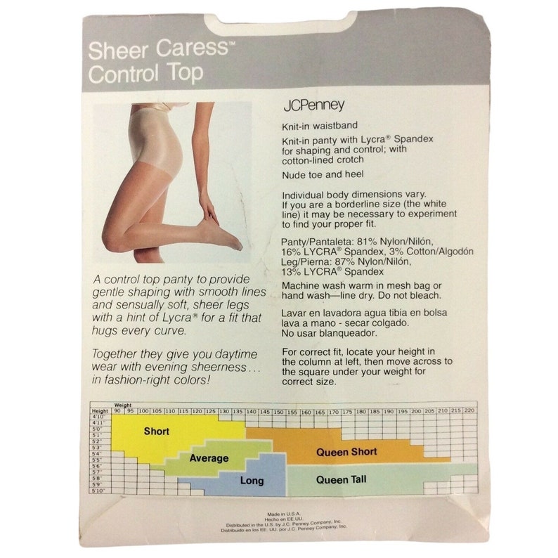 Jcpenney Sheer Caress Pantyhose Size Long Suntan Control Top Sandalfoot