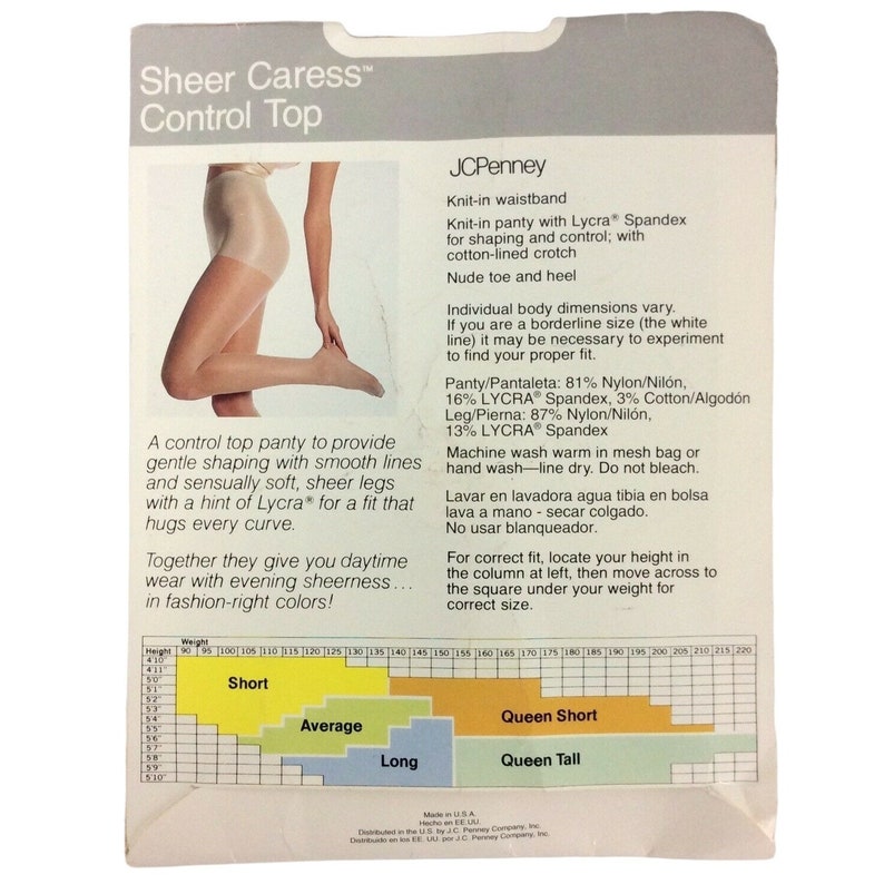 Sheer Caress Size Chart