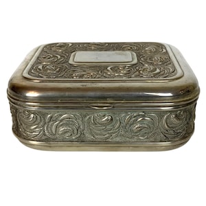 Vintage International Silver Jewelry Box Velvet Lined Silverplate Ornate Roses