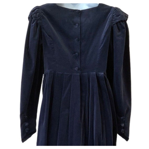 Laura Ashley Velvet Prairie Dress Size 8 Navy Blu… - image 4