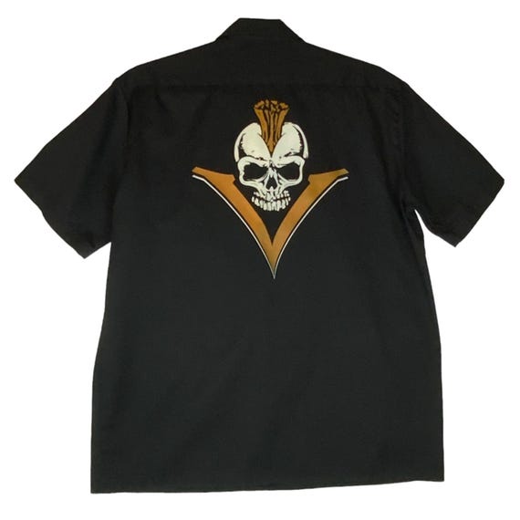 Dickies Mens Work Shirt Size XL Black Skull Design Button Front