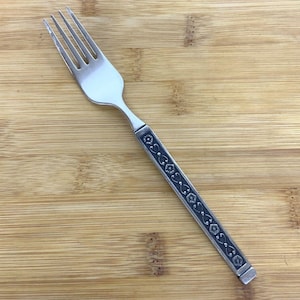 Gorham Hacienda Salad Fork Stainless Steel Flatware Floral Black Accents 1960s