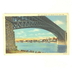 Cartão postal vintage da década de 1930 da Ponte Eads e do horizonte de St. Louis, MO, sem postagem