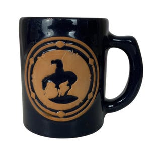 Frankoma Pottery End of the Trail - Design cavallo e cavaliere, terracotta blu navy