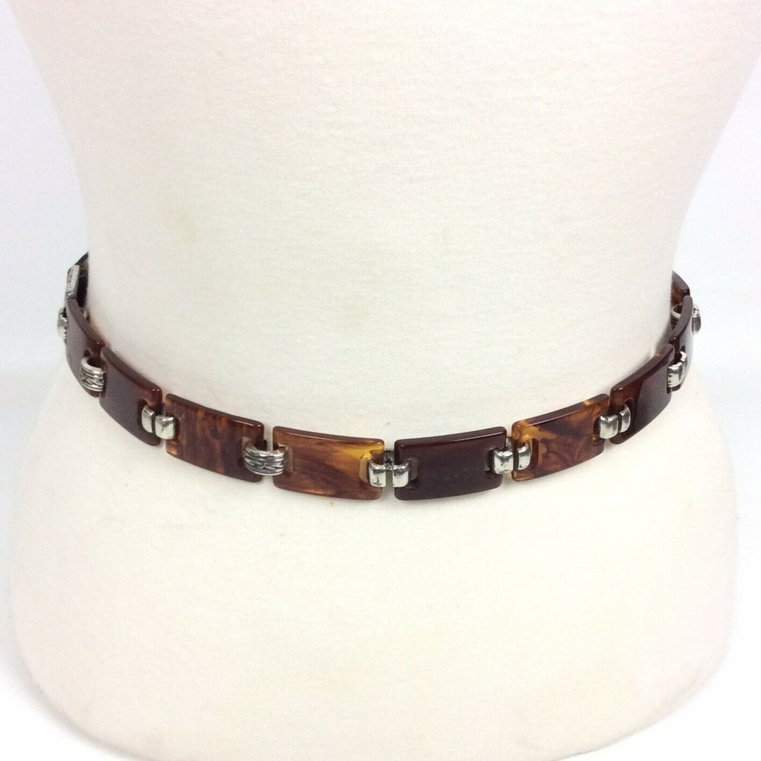 Vintage BRIGHTON Faux Tortoise Links & Black Leather Belt Brighton Ladies Belt Medium Brown Faux Tortoise Shell Links  main image 4