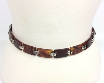 Brighton Ladies Belt Medium Brown Faux Tortoise Shell Links Black Leather 90s