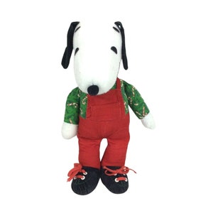 Vintage Snoopy Christmas Plush 13 inch Peanuts Red Overalls Holiday 1966