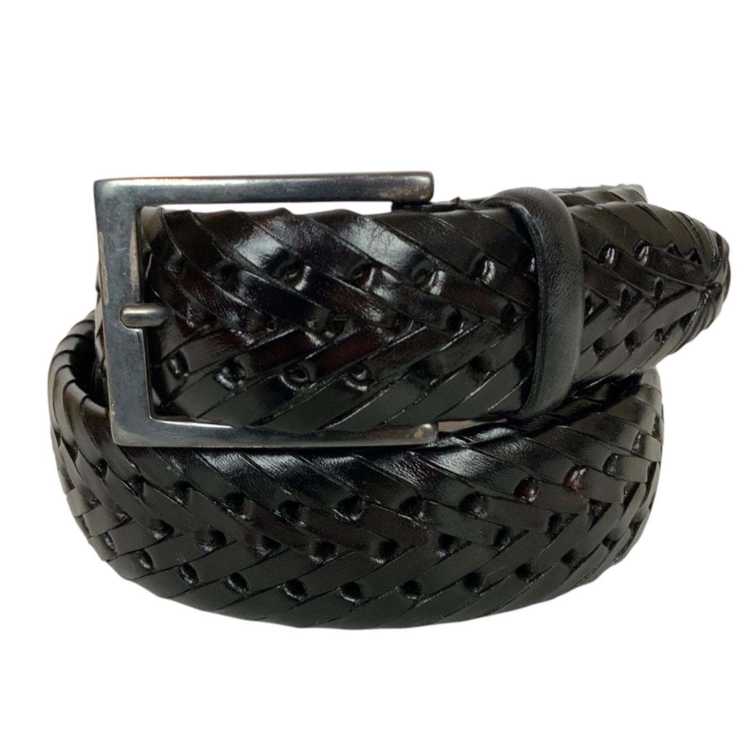 Vintage Black Braided Leather Belt Made in England Brass Buckle Size 40 Woven The Braided Belt in Black | Taylor Stitch main image 4