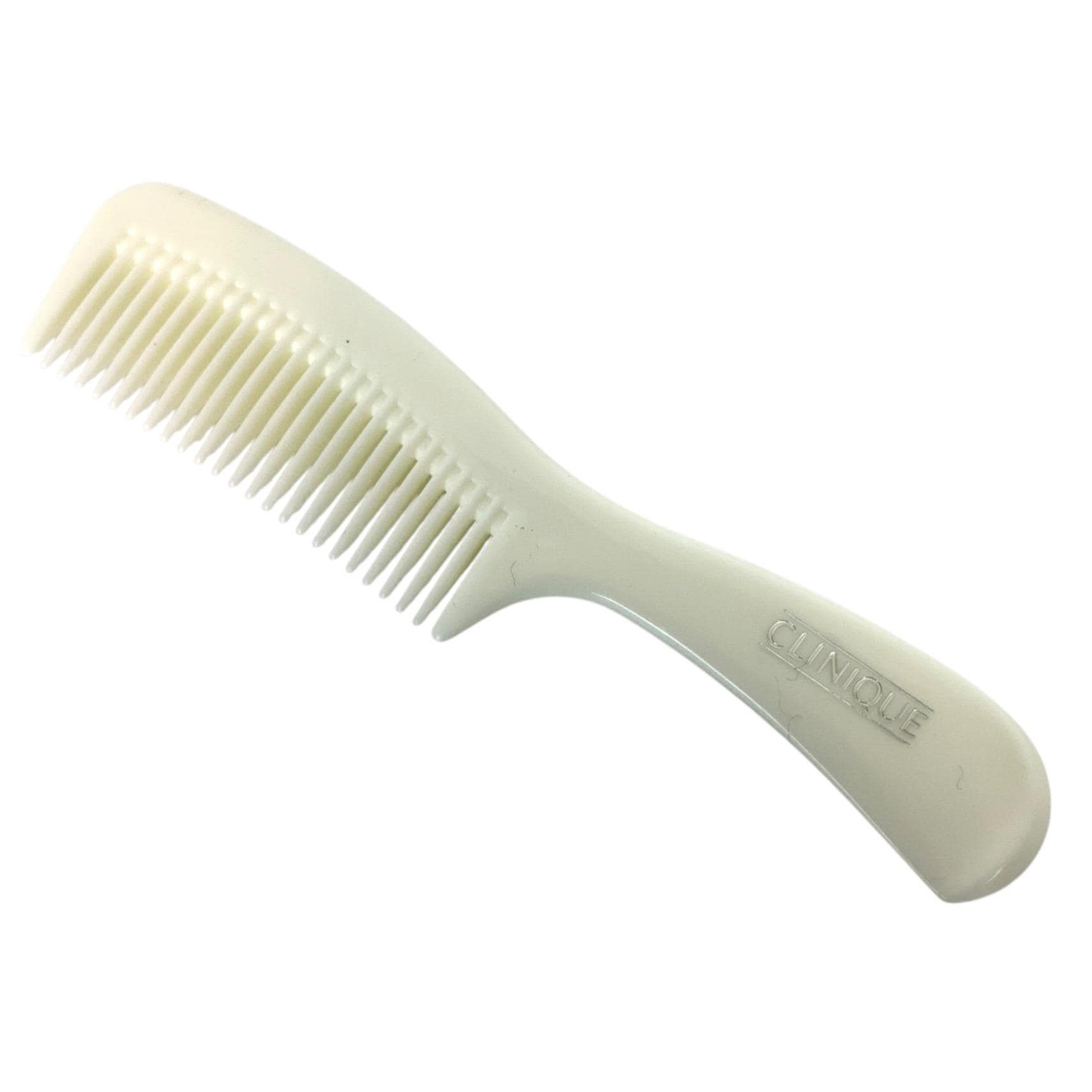 Vintage Clinique White Plastic Hair Comb With Silver Logo 