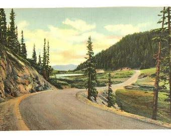 Vintage Milner Pass & Poudre Lakes Linen Postcard Linen CT Art-Colortone 1930s
